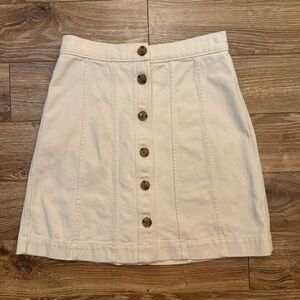 Cream Denim Button Front Skirt